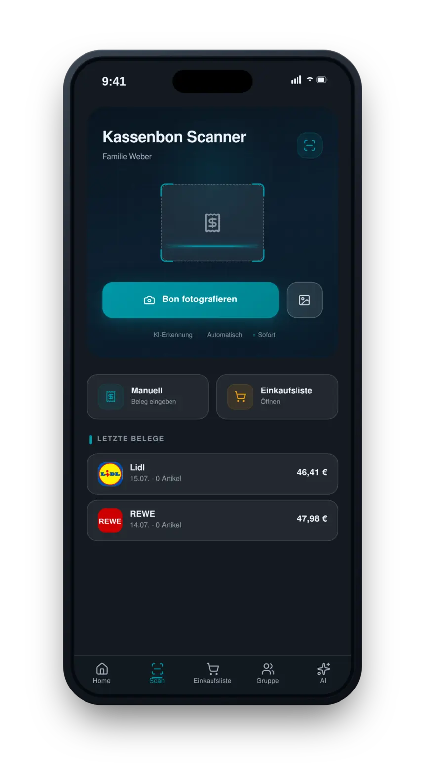 SparPlaner App — Kassenbon-Scan