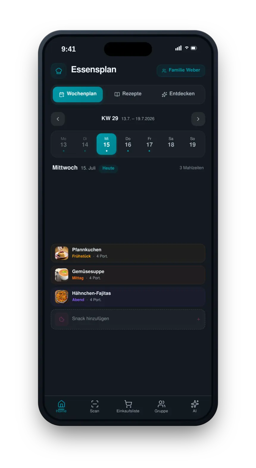 SparPlaner App — Essensplan